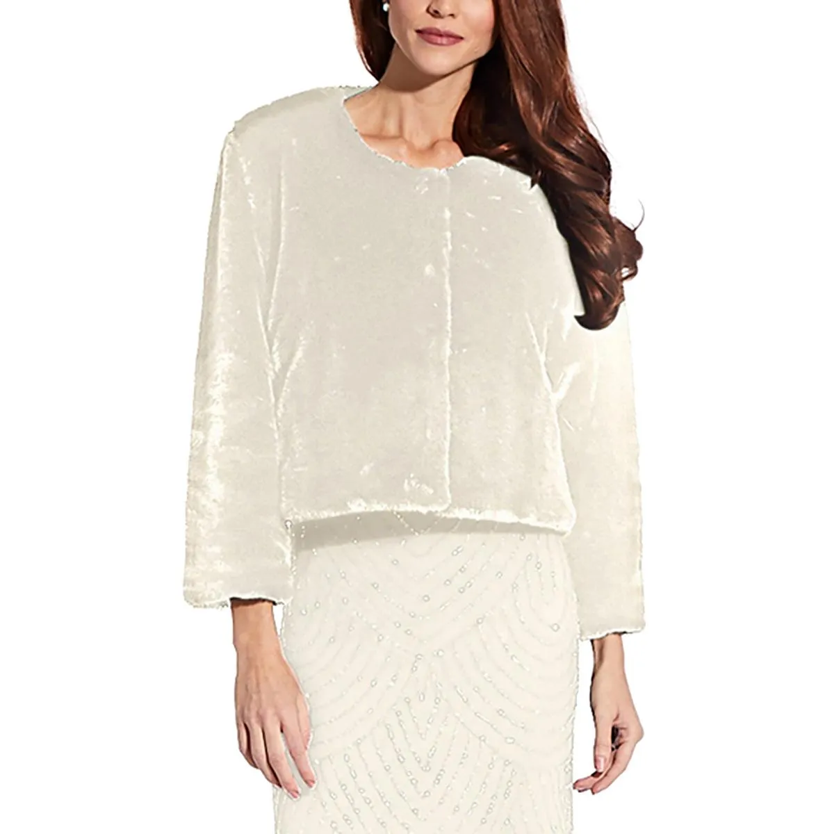 Adrianna Papell Womens Faux Fur Layering Shrug Sweater