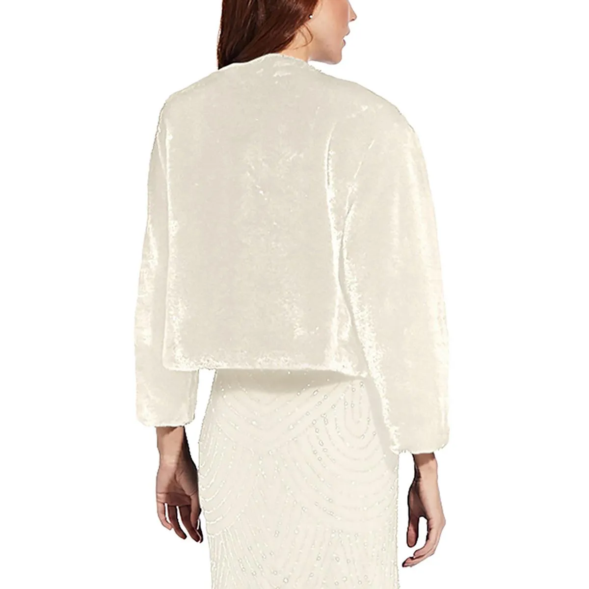 Adrianna Papell Womens Faux Fur Layering Shrug Sweater