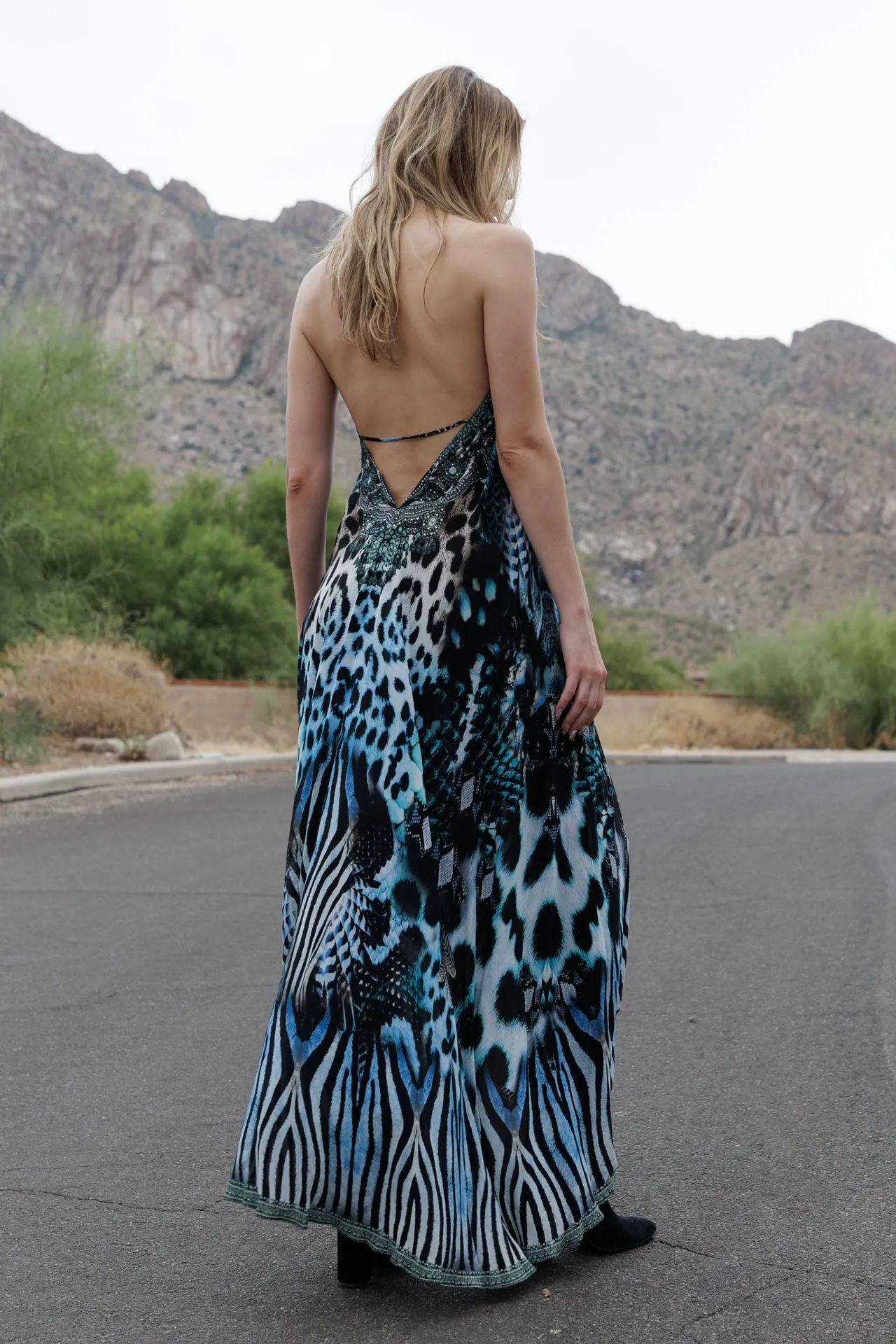 Animal Print Blue Maxi Dress