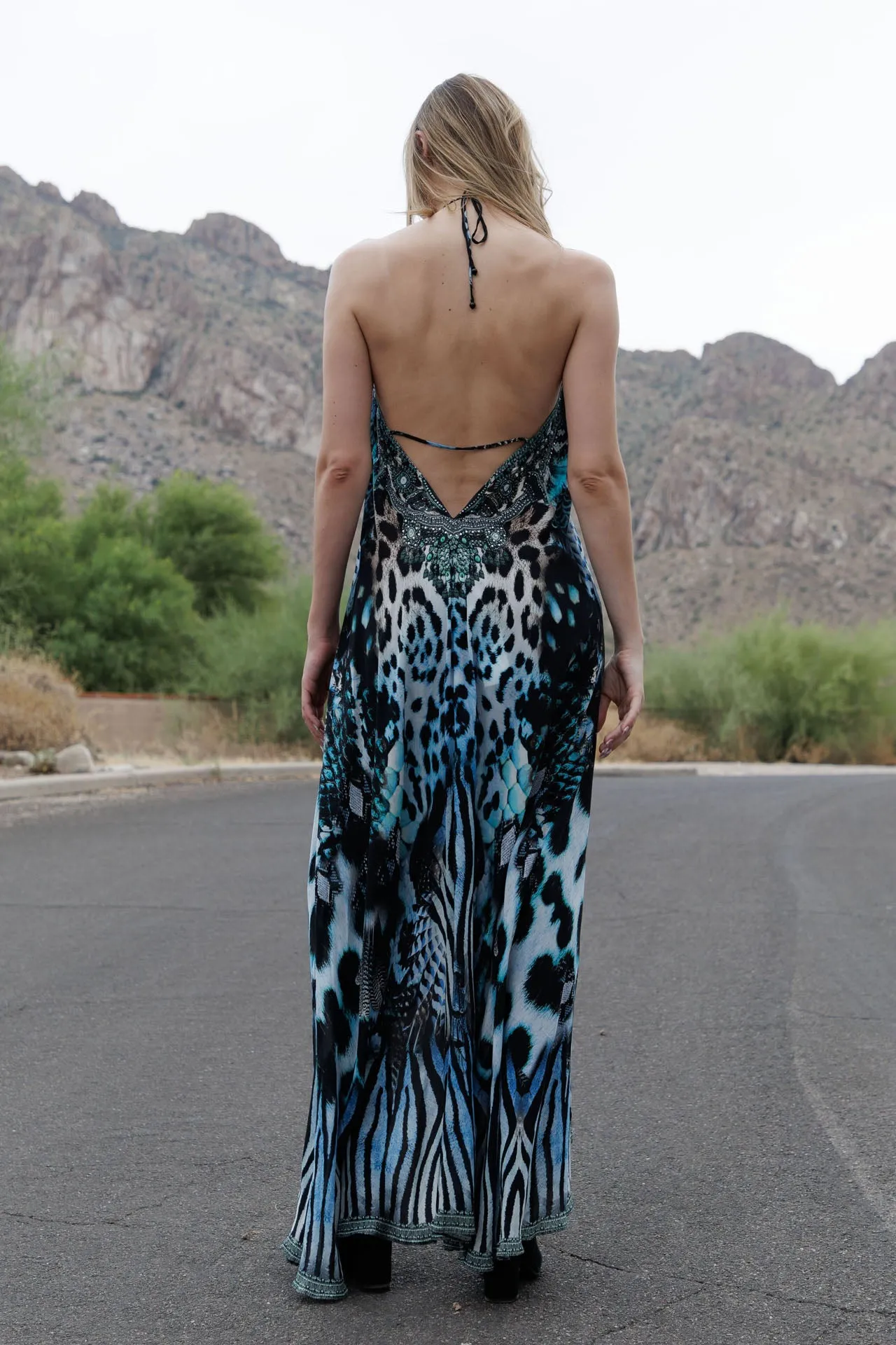 Animal Print Blue Maxi Dress