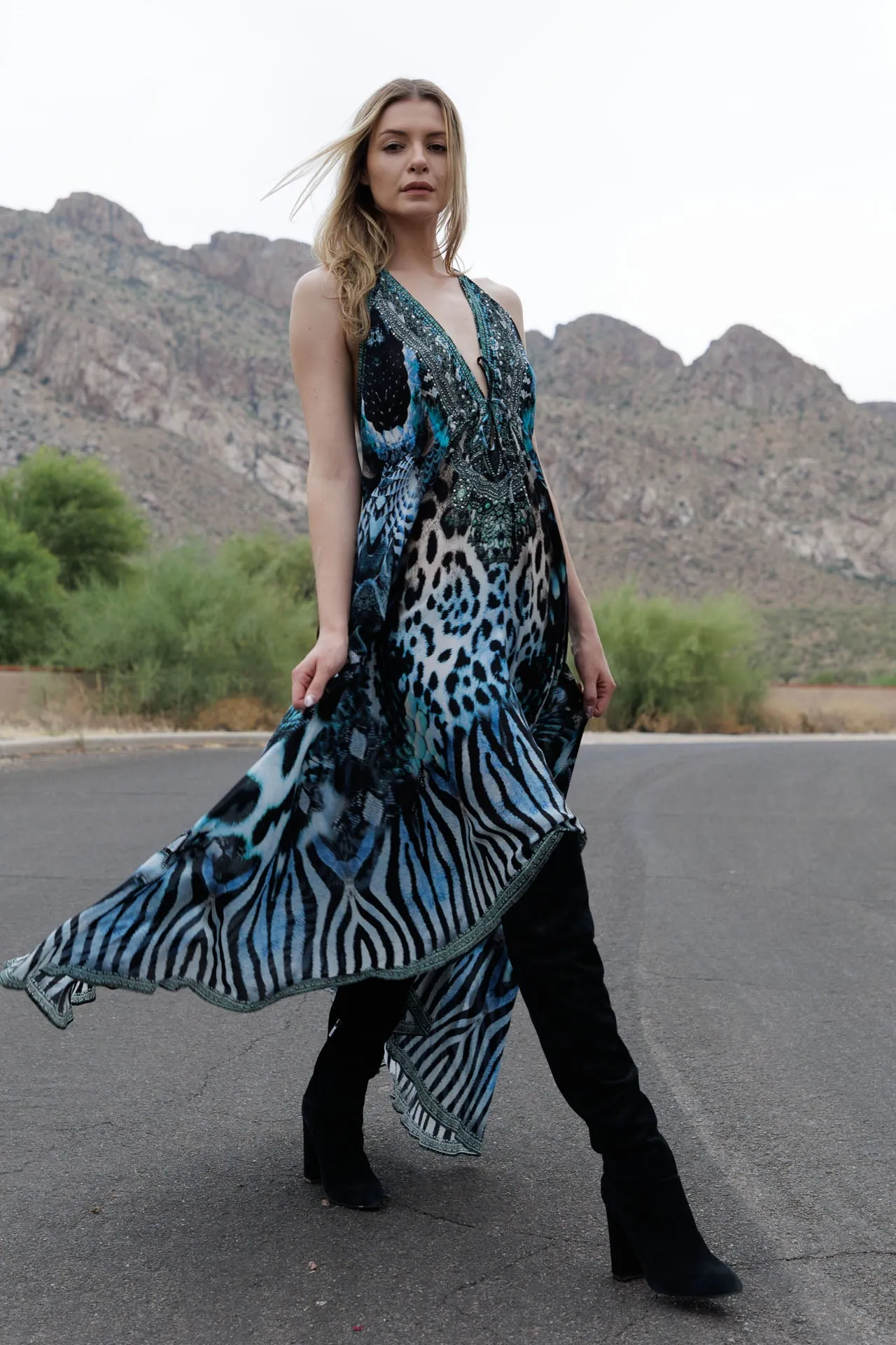 Animal Print Blue Maxi Dress
