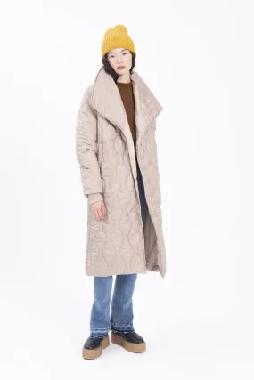 Beige Shawl Collar Quilted Puffer Coat