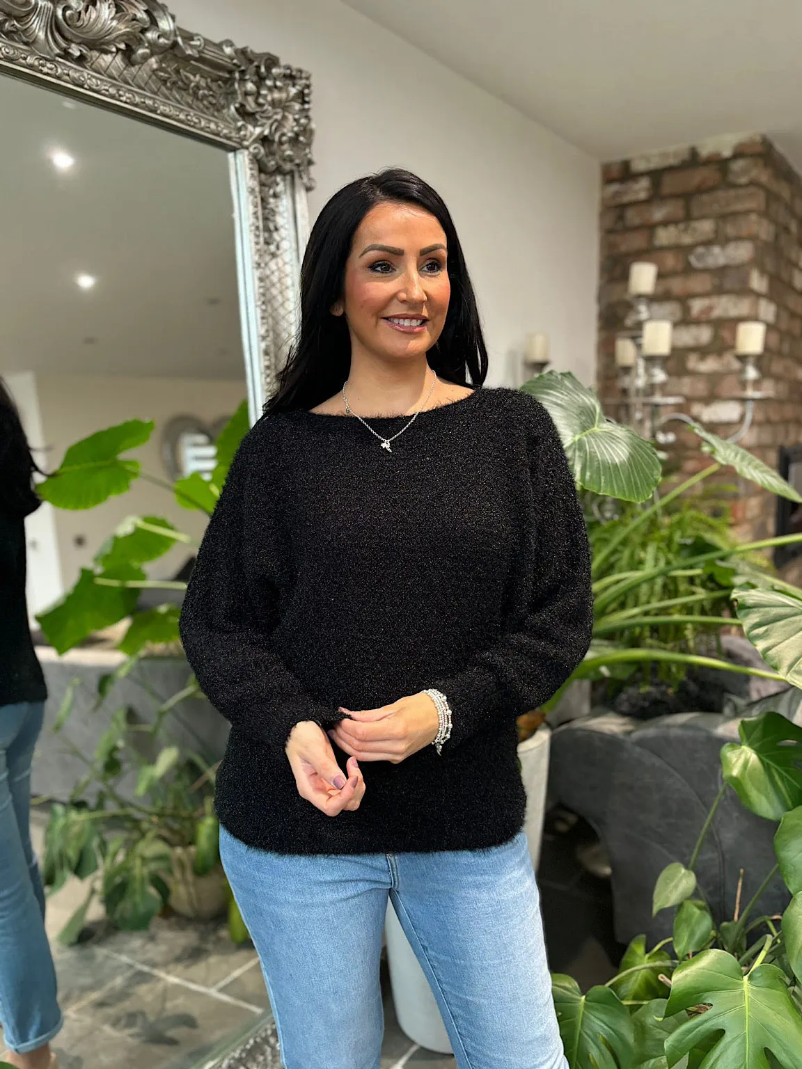 Black Honeycomb Shimmer Knit Gracie