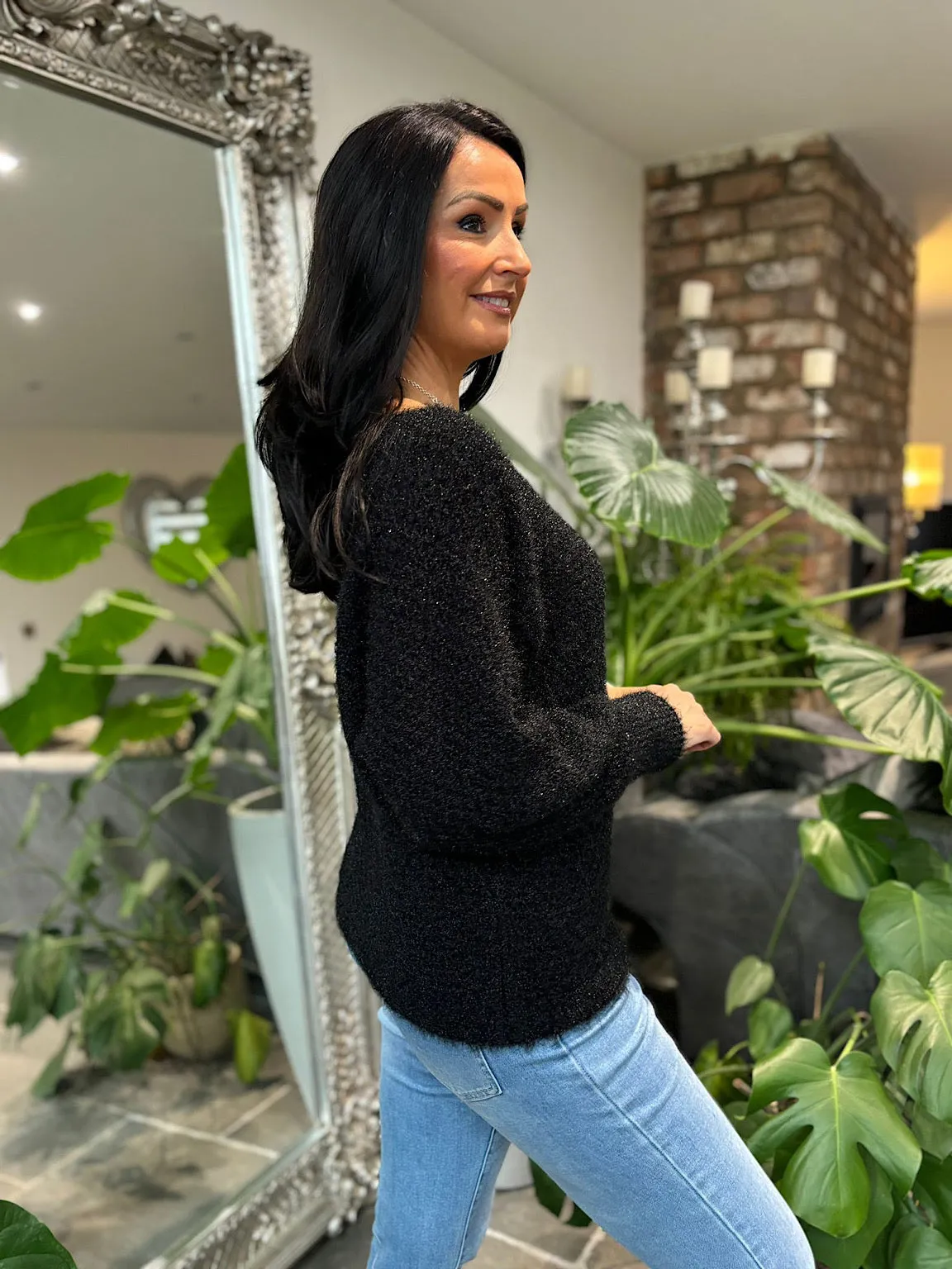 Black Honeycomb Shimmer Knit Gracie