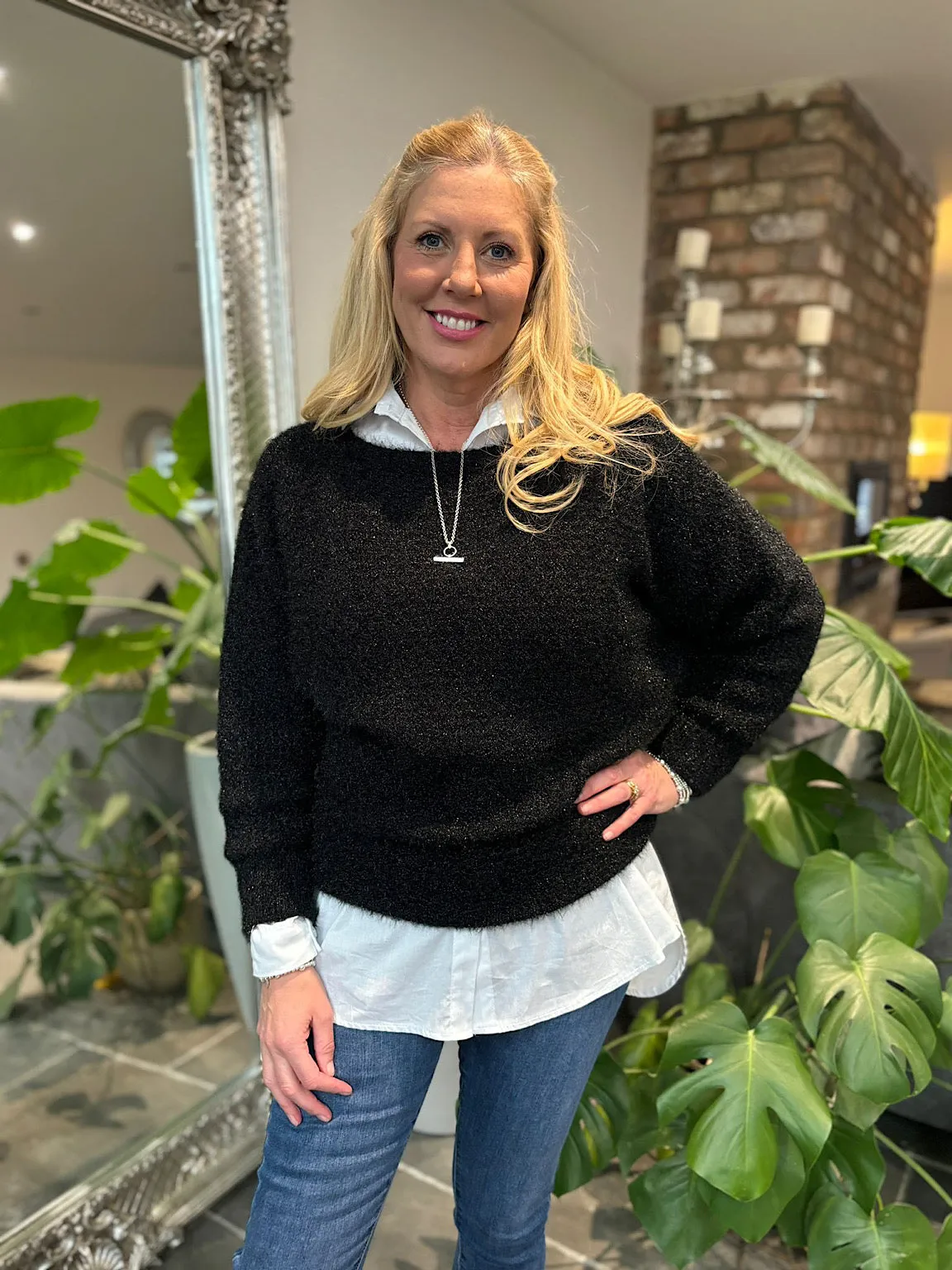 Black Honeycomb Shimmer Knit Gracie