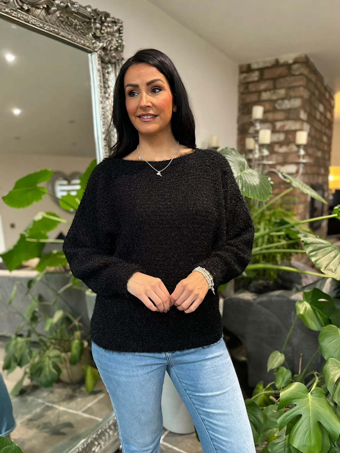 Black Honeycomb Shimmer Knit Gracie