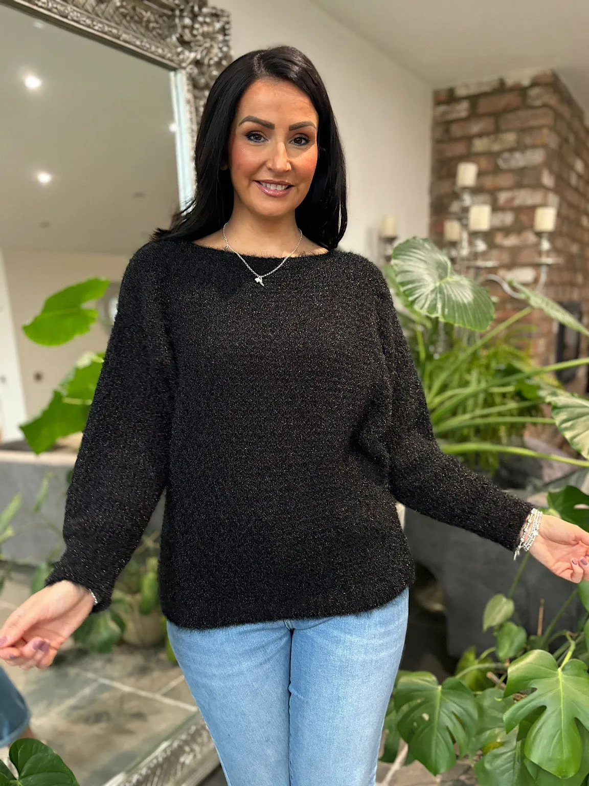 Black Honeycomb Shimmer Knit Gracie