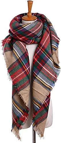 Boolavard Plaid Cashmere Feel Classic Soft Luxurious Winter Scarf For Men Women Camel