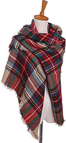 Boolavard Plaid Cashmere Feel Classic Soft Luxurious Winter Scarf For Men Women Camel