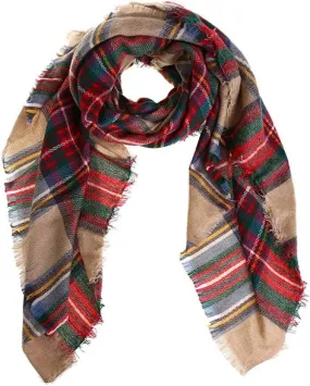 Boolavard Plaid Cashmere Feel Classic Soft Luxurious Winter Scarf For Men Women Camel