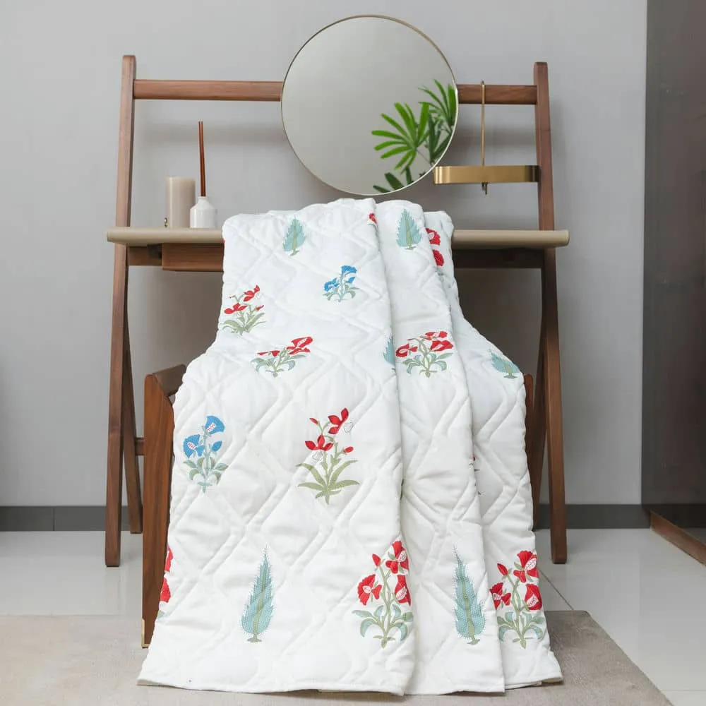 Cotton Bedsheet   AC Blanket Combo Pack - (Combo 10 - High Garden Red   High Garden Red)