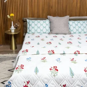 Cotton Bedsheet   AC Blanket Combo Pack - (Combo 10 - High Garden Red   High Garden Red)