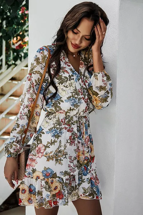 Dunnmall Floral Season V-neck Mini Dress