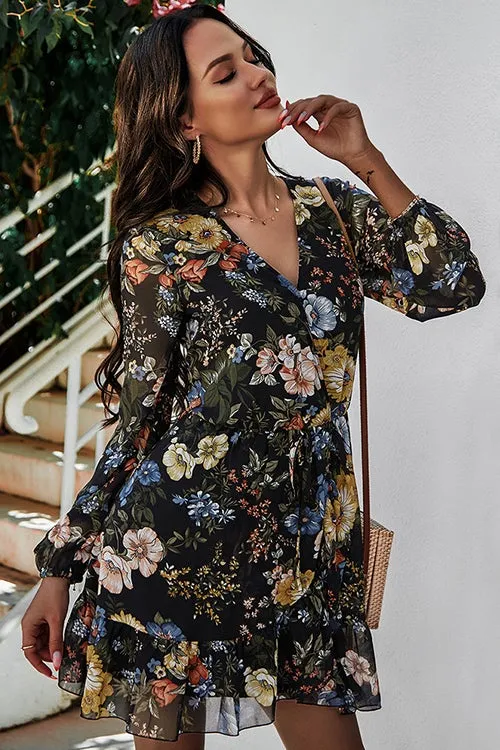 Dunnmall Floral Season V-neck Mini Dress