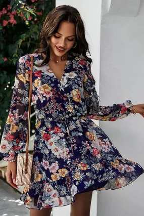 Dunnmall Floral Season V-neck Mini Dress