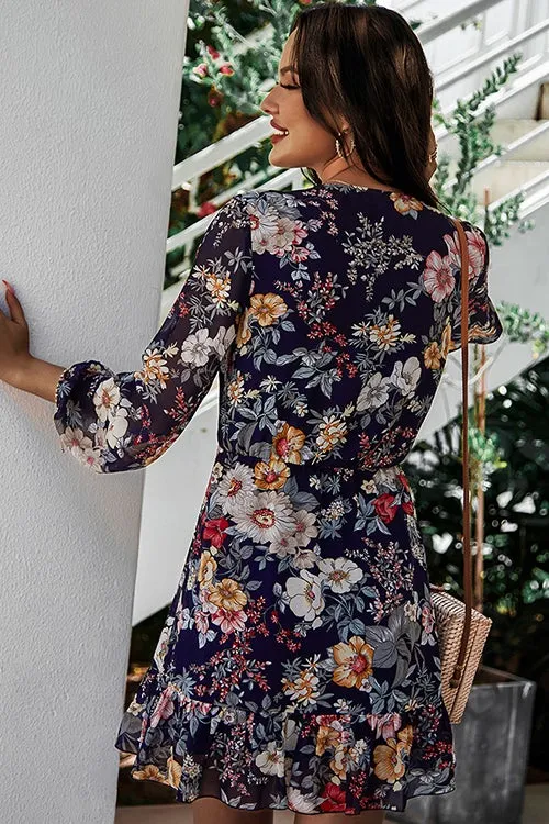 Dunnmall Floral Season V-neck Mini Dress