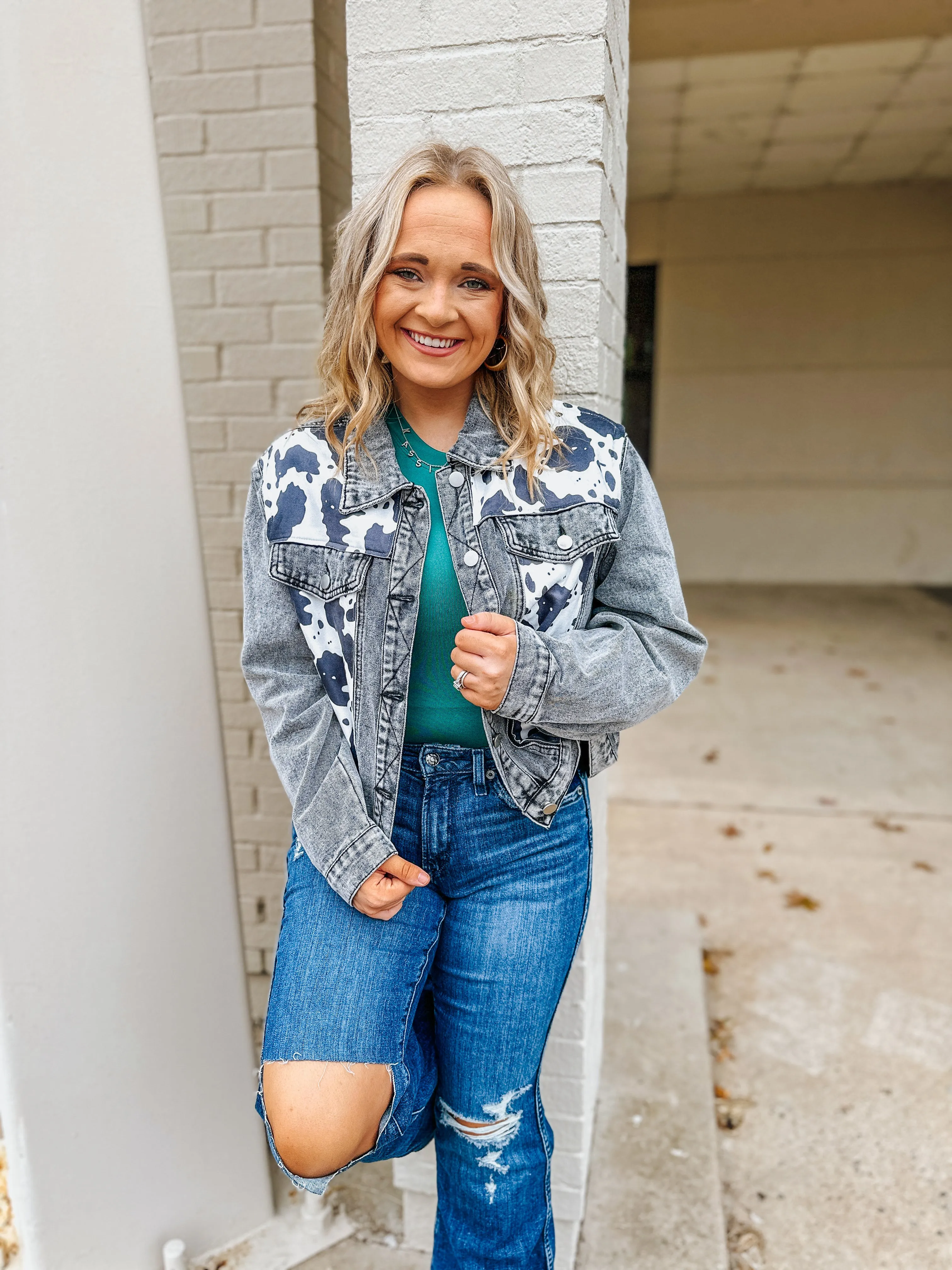 Feeling Wild Cowprint Black Denim Jacket