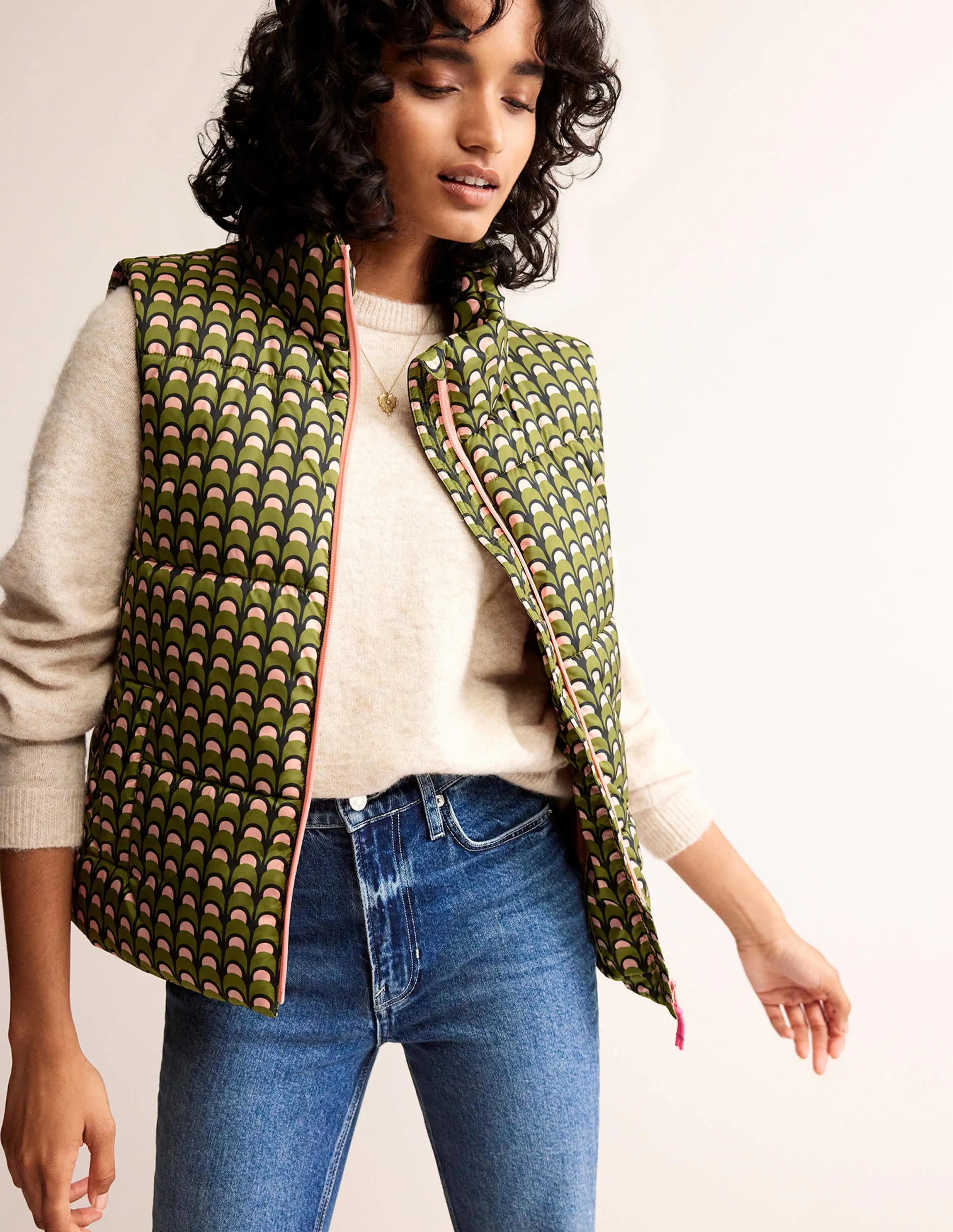 Fife Quilted Gilet-Chalky Pink, Geo Charm