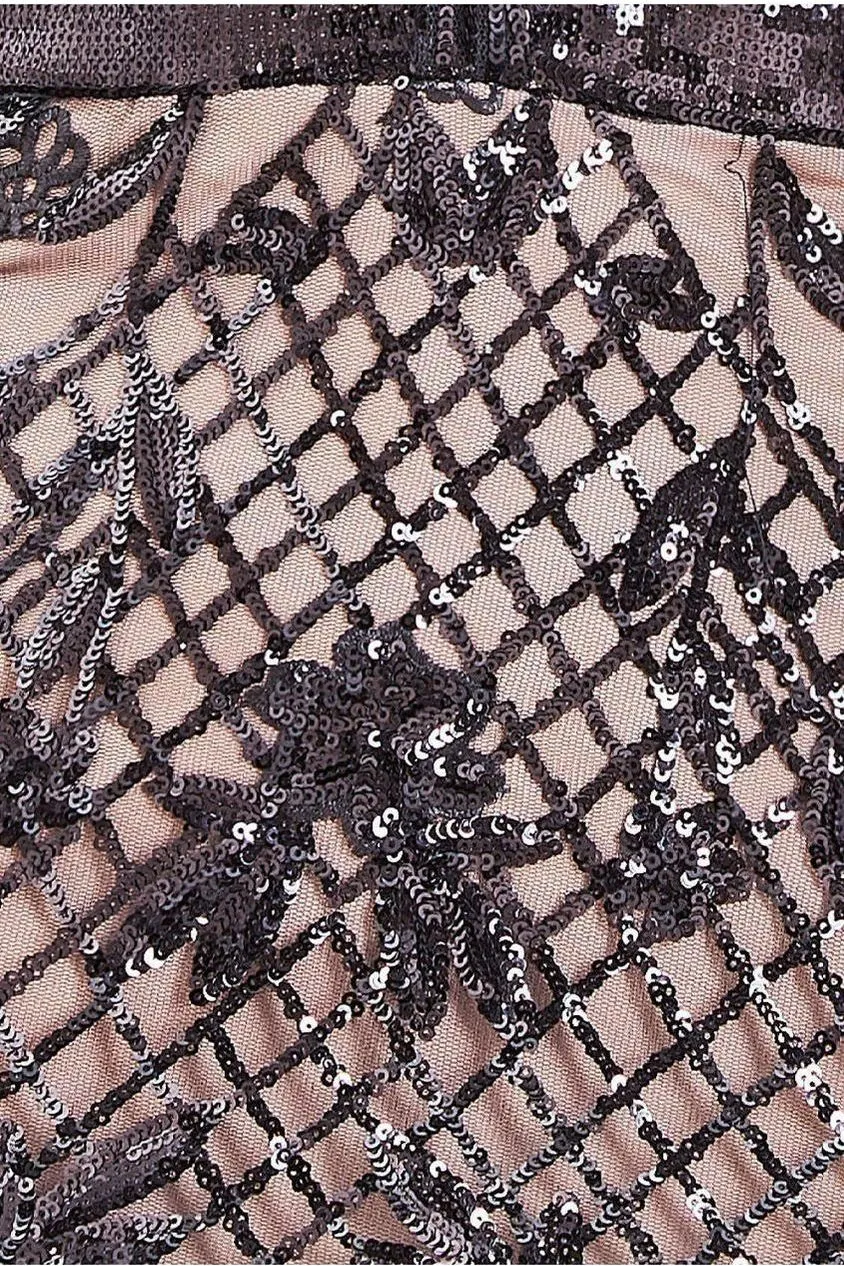 Goddiva Modesty Sequin Evening Maxi Dress - Black
