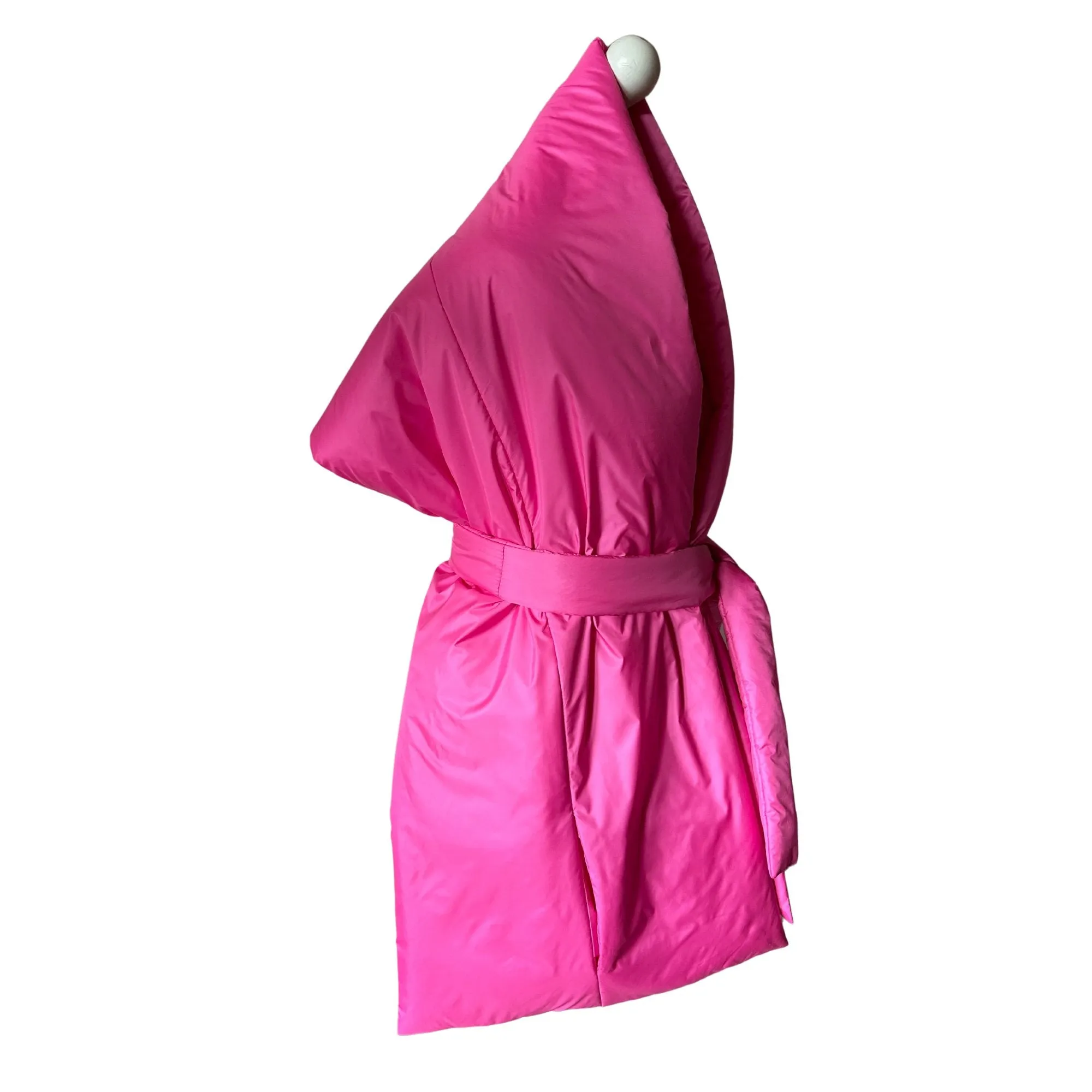 Hot Pink Long Cape Lagre Wide Scarf Puffer 20x80 inch with 2 pocket and Belt. Cape around shoulders wrap. Winter quilted shawl. Warm padded scarf. Down puffy scarves.