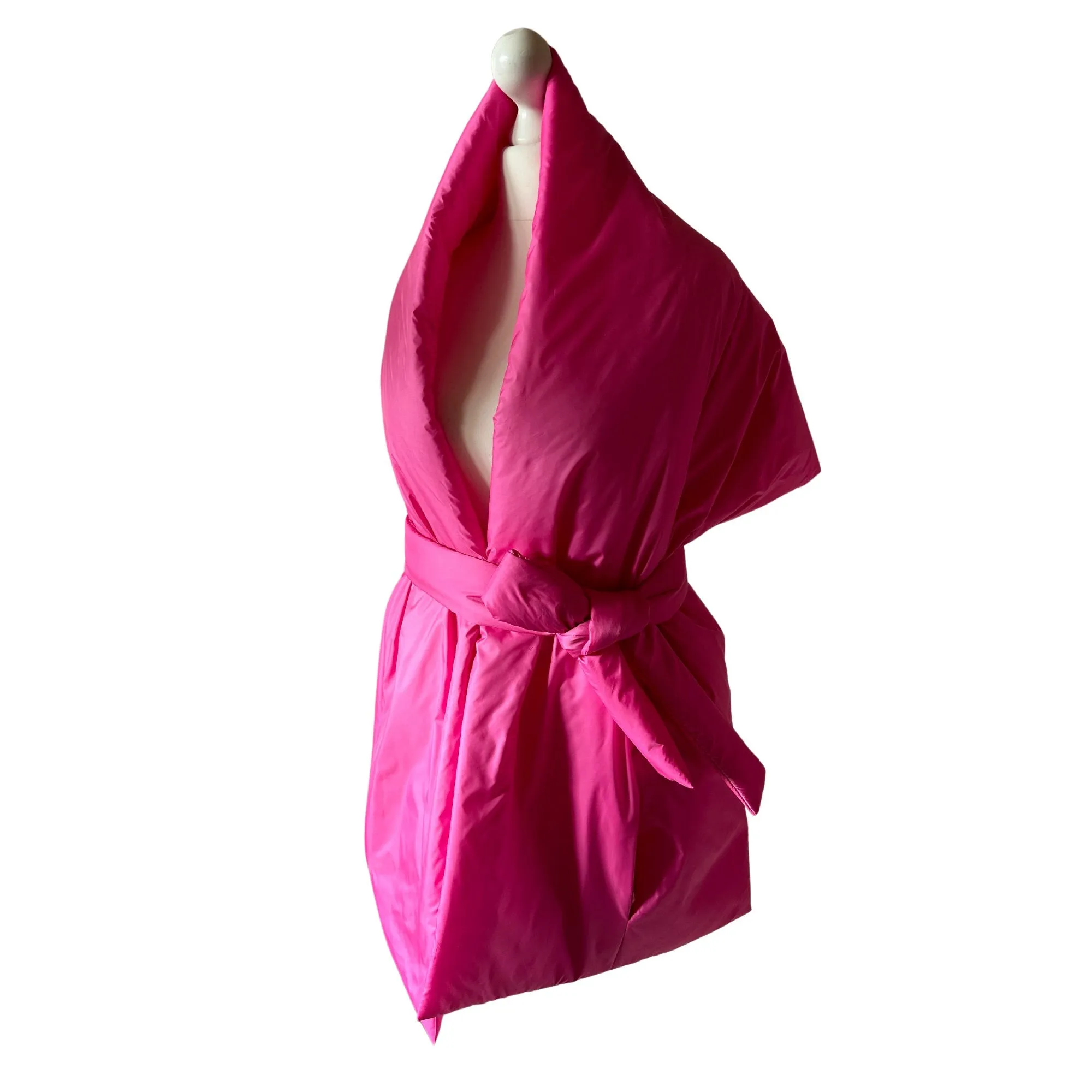 Hot Pink Long Cape Lagre Wide Scarf Puffer 20x80 inch with 2 pocket and Belt. Cape around shoulders wrap. Winter quilted shawl. Warm padded scarf. Down puffy scarves.