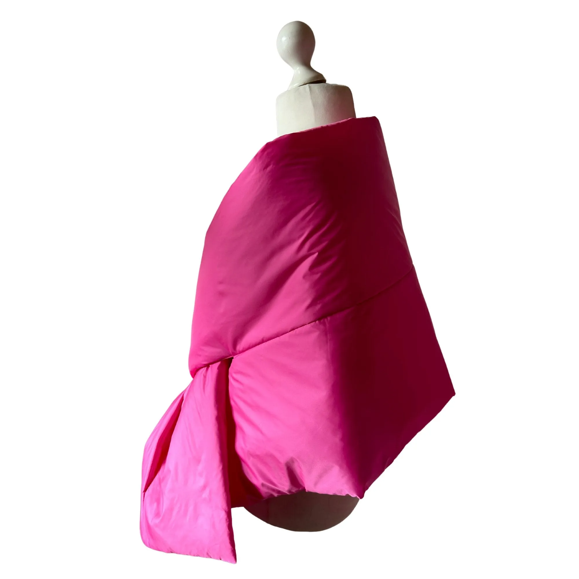Hot Pink Long Cape Lagre Wide Scarf Puffer 20x80 inch with 2 pocket and Belt. Cape around shoulders wrap. Winter quilted shawl. Warm padded scarf. Down puffy scarves.