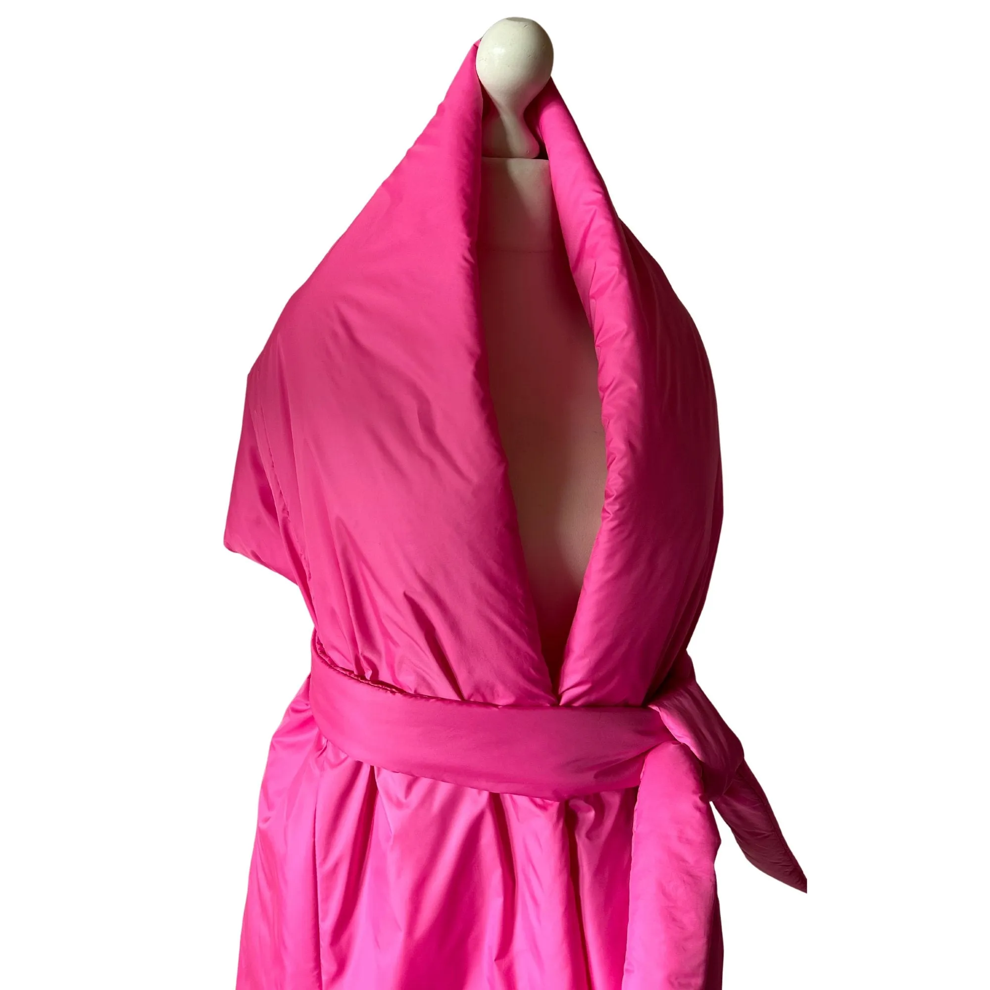 Hot Pink Long Cape Lagre Wide Scarf Puffer 20x80 inch with 2 pocket and Belt. Cape around shoulders wrap. Winter quilted shawl. Warm padded scarf. Down puffy scarves.
