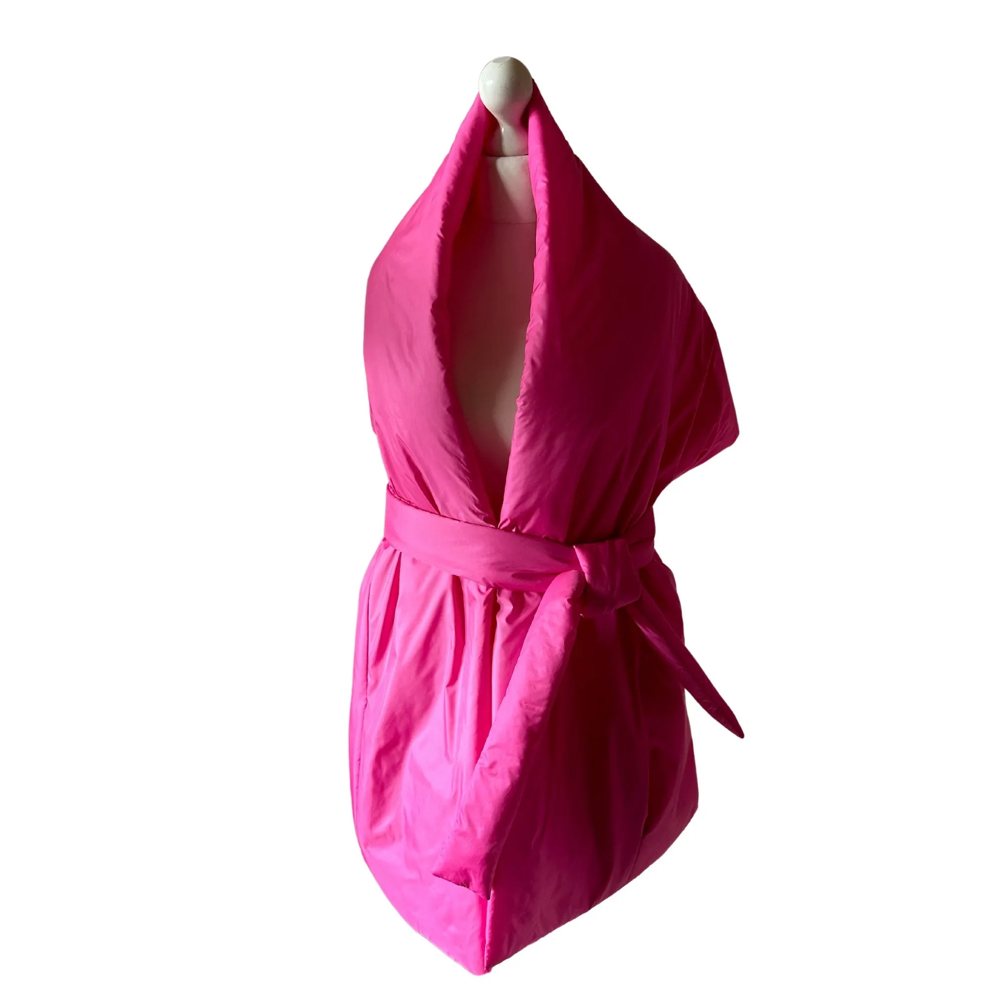 Hot Pink Long Cape Lagre Wide Scarf Puffer 20x80 inch with 2 pocket and Belt. Cape around shoulders wrap. Winter quilted shawl. Warm padded scarf. Down puffy scarves.
