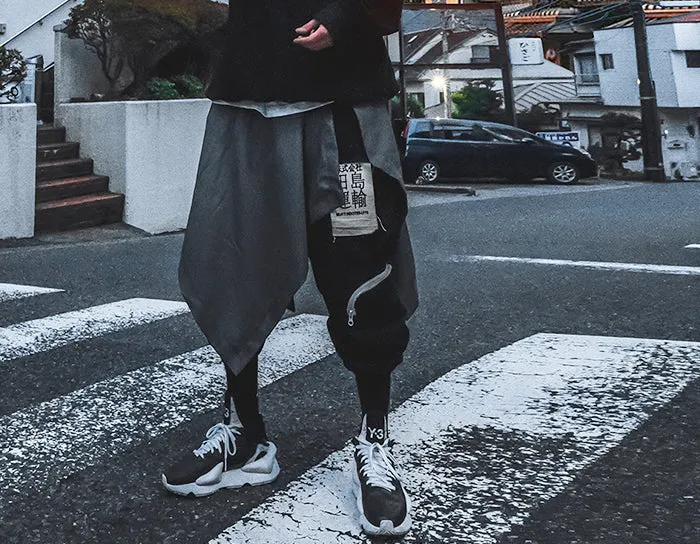Irregular Hip Hop Men Harem Skirt Pants Harajuku Adjustable Streetwear Black Pleated Apron Gothic Jogger Trouser
