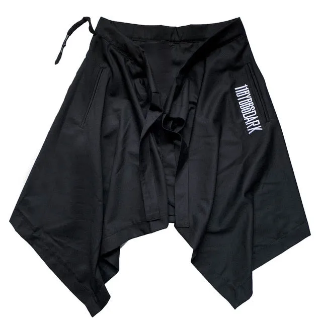 Irregular Hip Hop Men Harem Skirt Pants Harajuku Adjustable Streetwear Black Pleated Apron Gothic Jogger Trouser