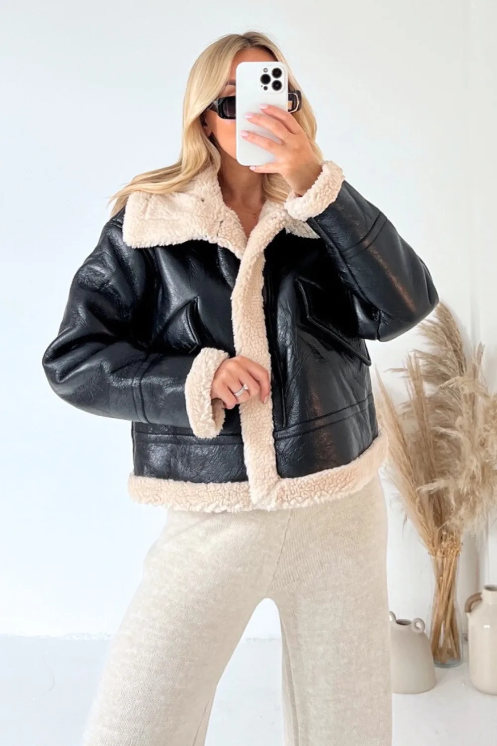Lara black aviator jacket