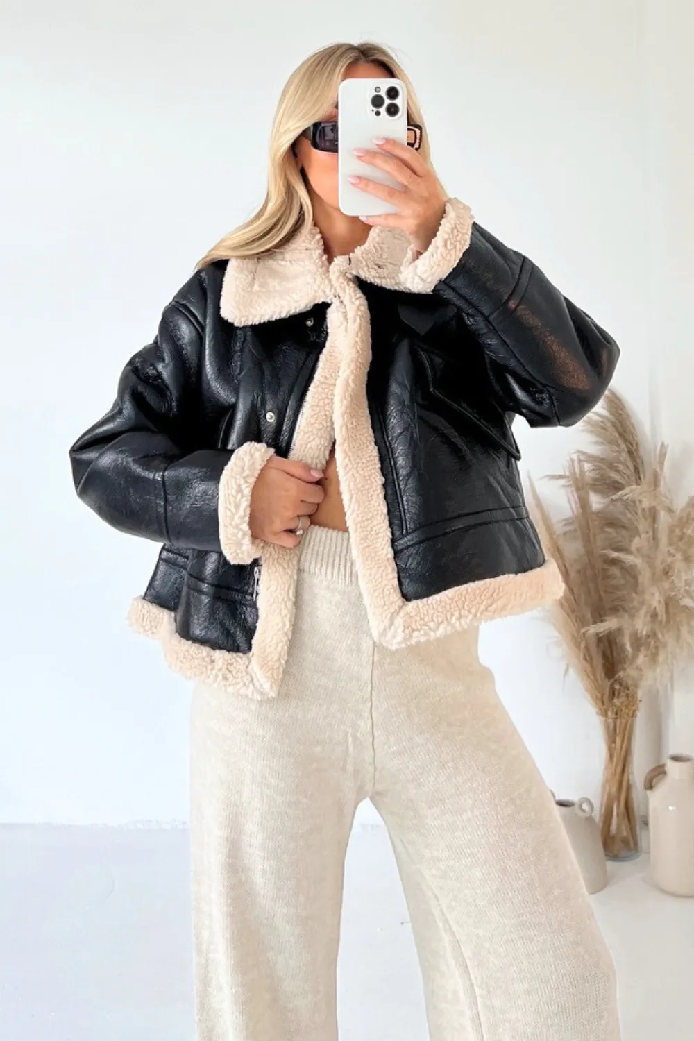 Lara black aviator jacket