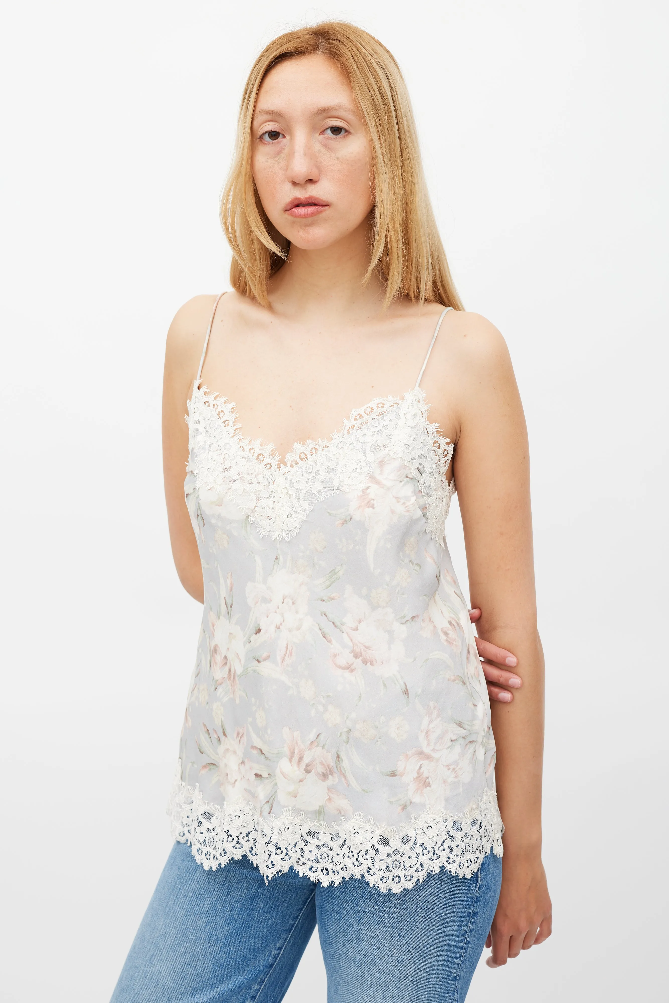 Light Blue & Multicolour Floral Lace Camisole