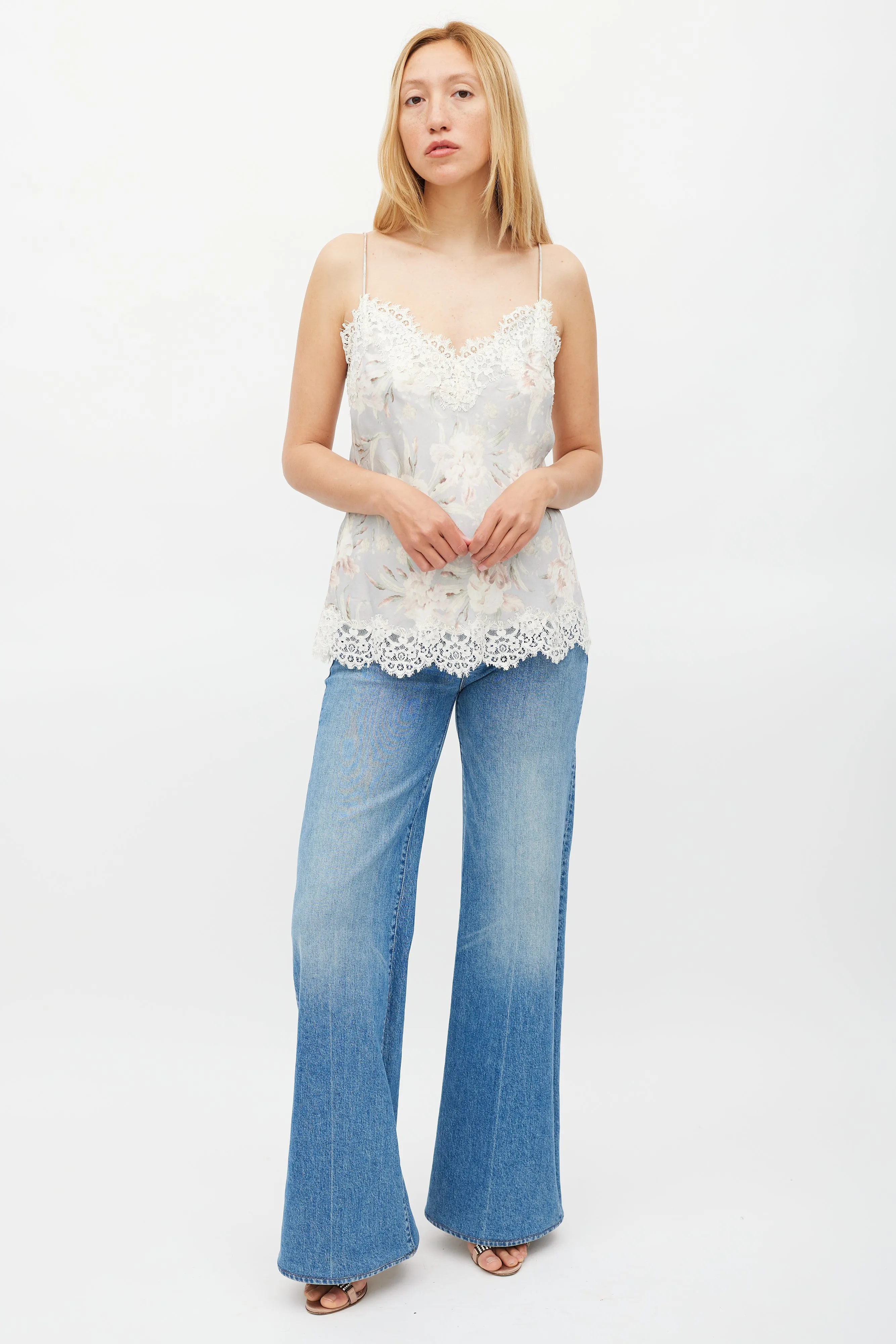Light Blue & Multicolour Floral Lace Camisole