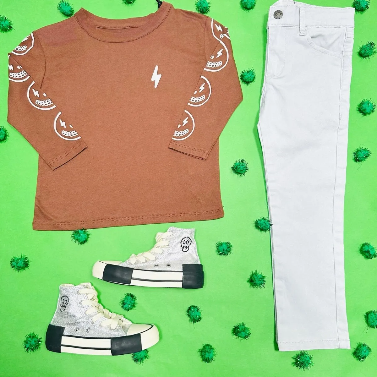 LIGHTNING SMILEY FACE LONG SLEEVE TSHIRT