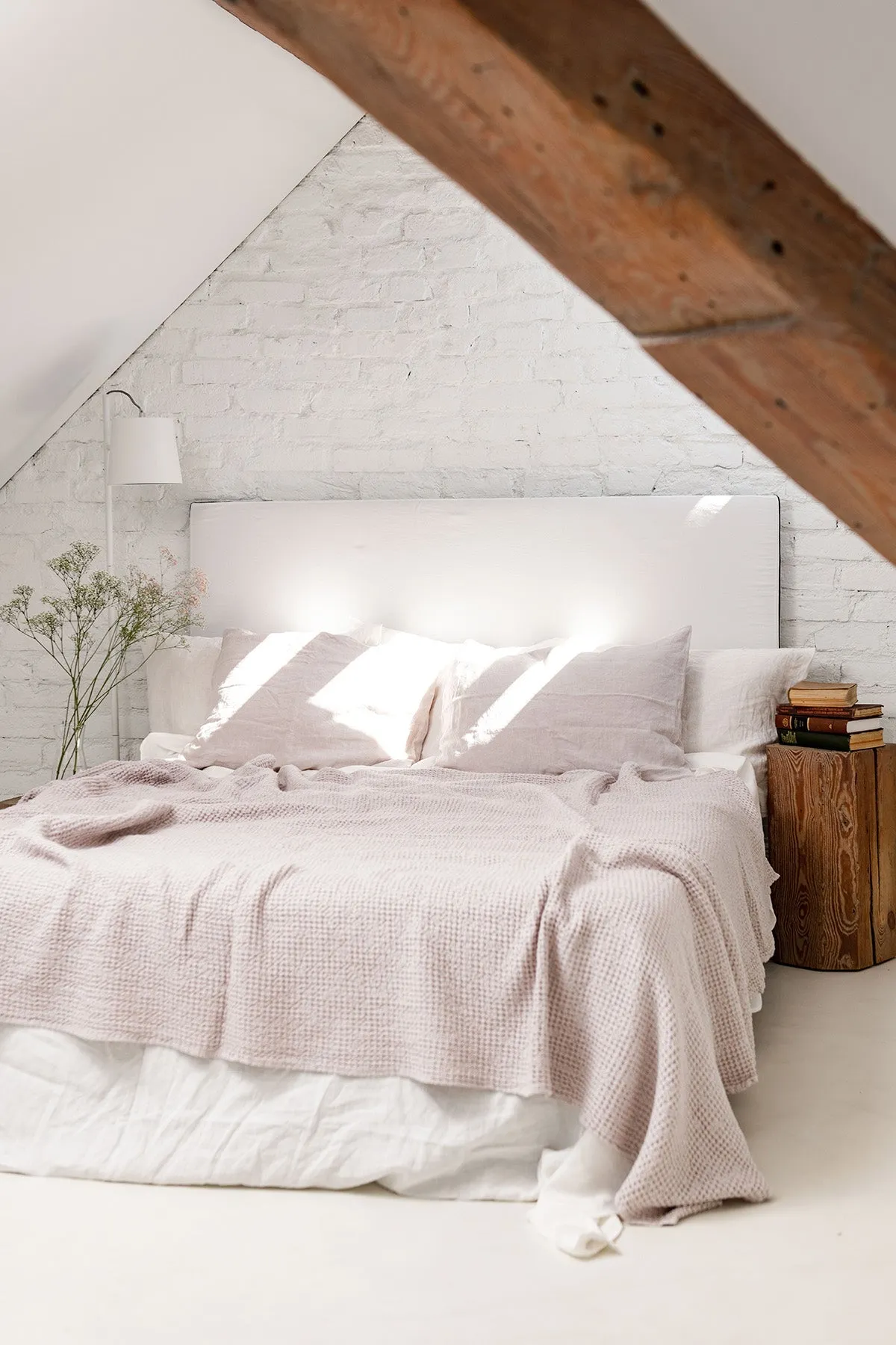 Linen waffle blanket in Cream by AmourLinen