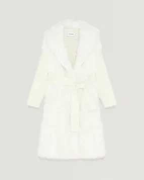 Long cardigan coat in knit and lambskin