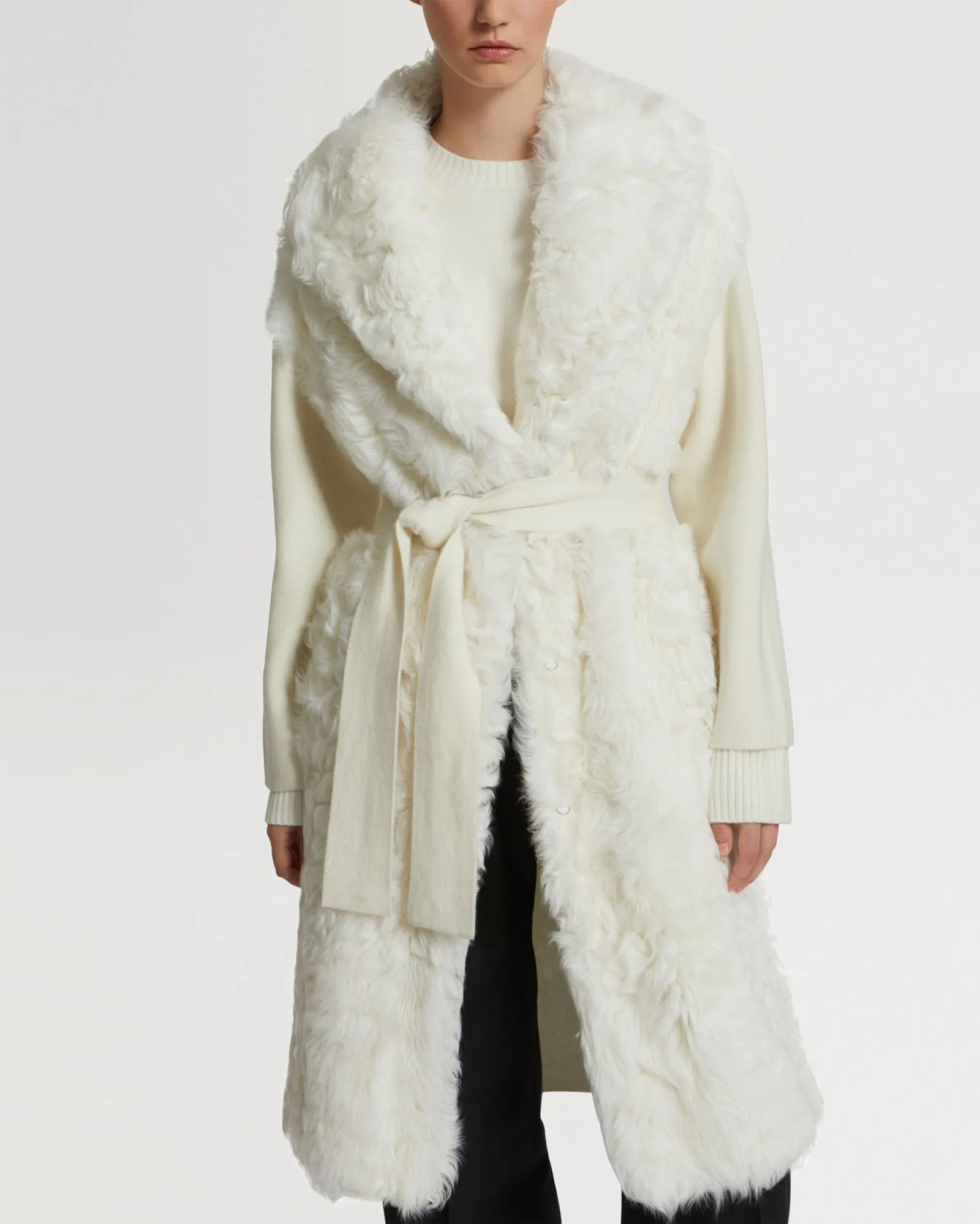 Long cardigan coat in knit and lambskin