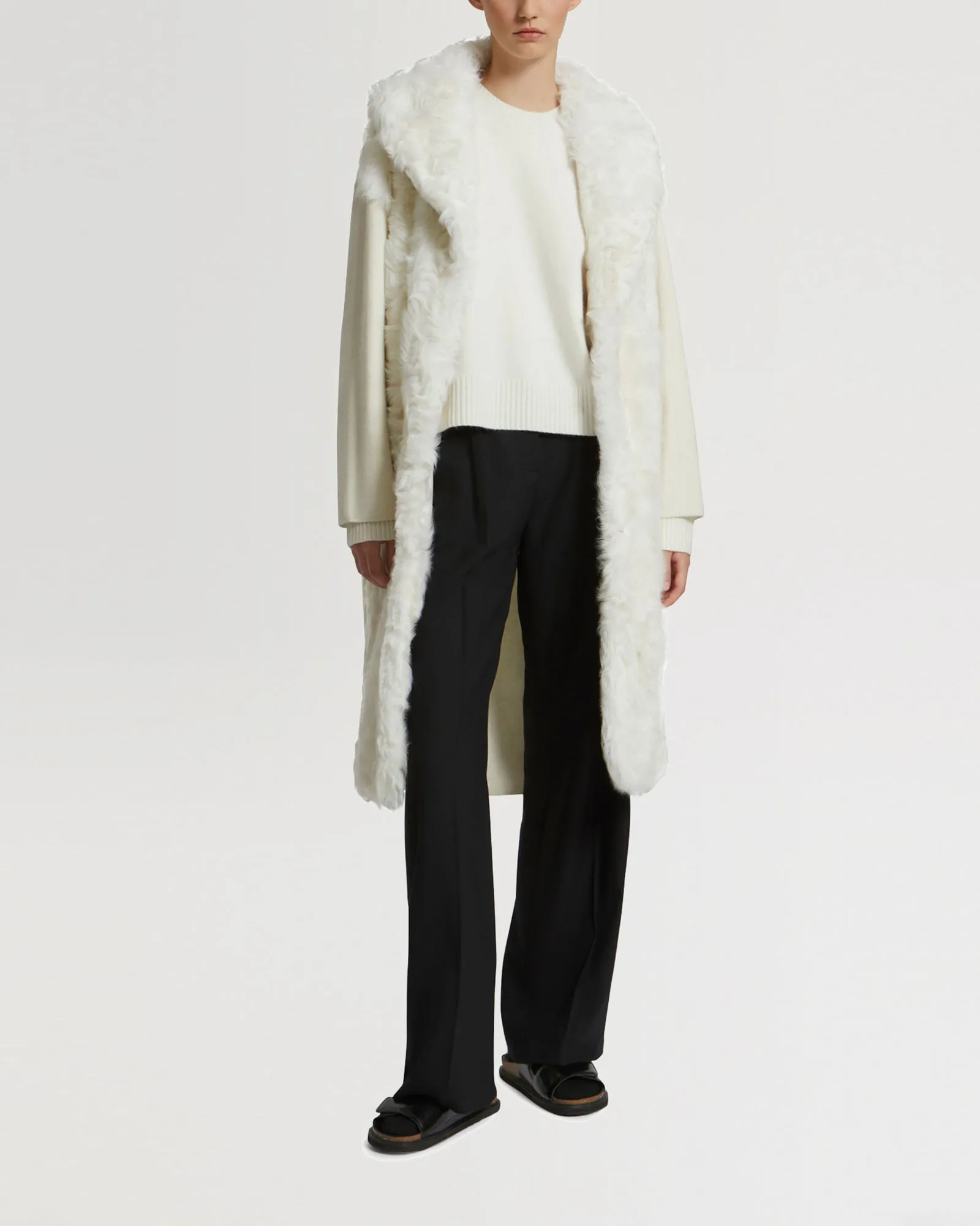 Long cardigan coat in knit and lambskin
