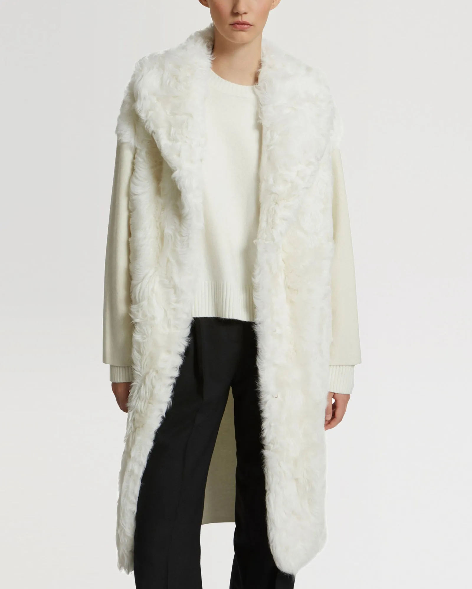 Long cardigan coat in knit and lambskin