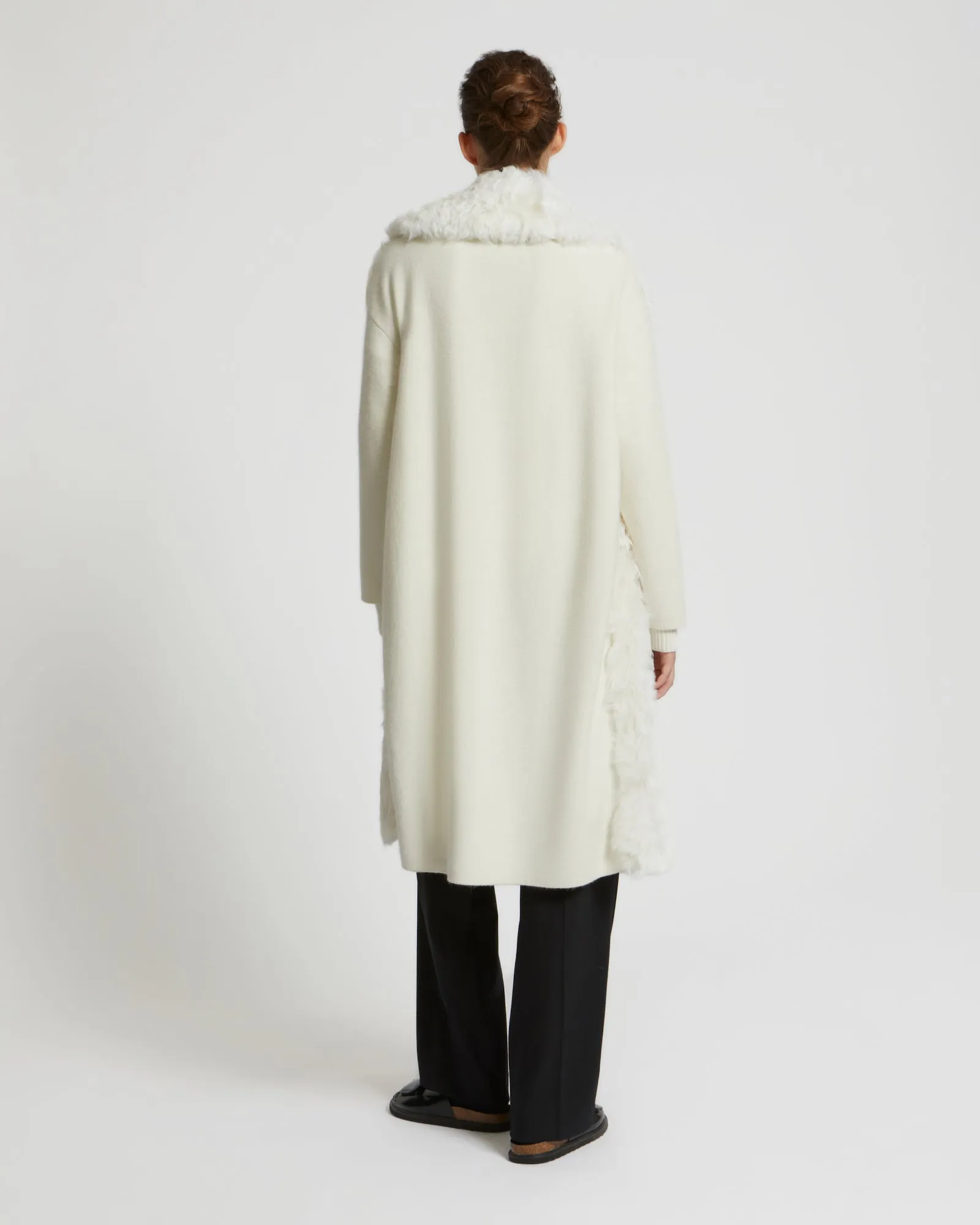 Long cardigan coat in knit and lambskin