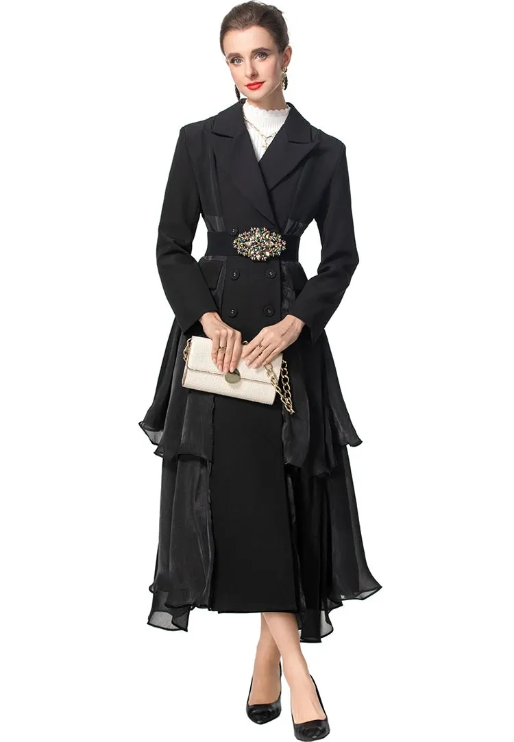 Long Sleeved Notched Flounced Overcoat