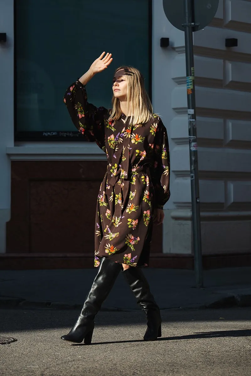Marta Tie Dress Lame Flower Print