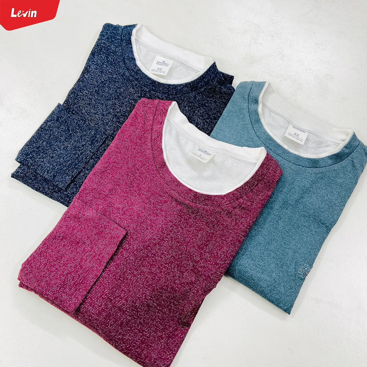 Men's Contrasting Double Collar Effect Long Sleeve  Cotton T-shirt
