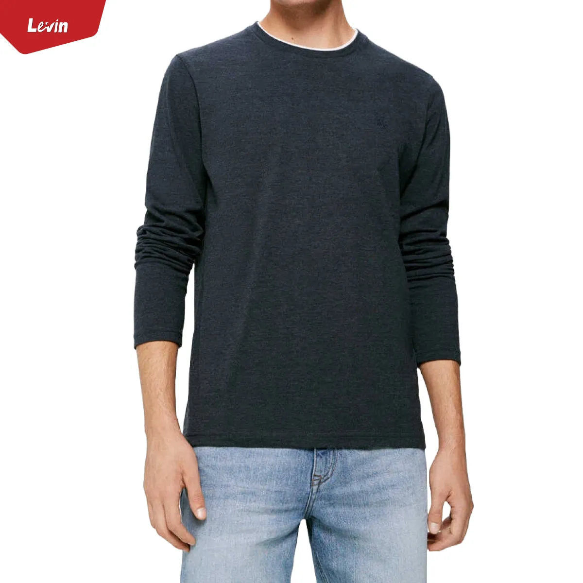 Men's Contrasting Double Collar Effect Long Sleeve  Cotton T-shirt