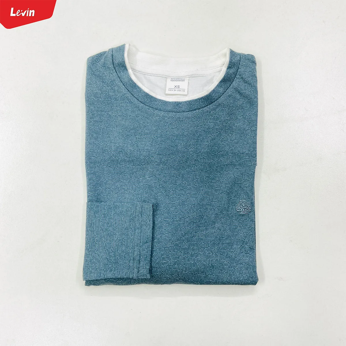 Men's Contrasting Double Collar Effect Long Sleeve  Cotton T-shirt