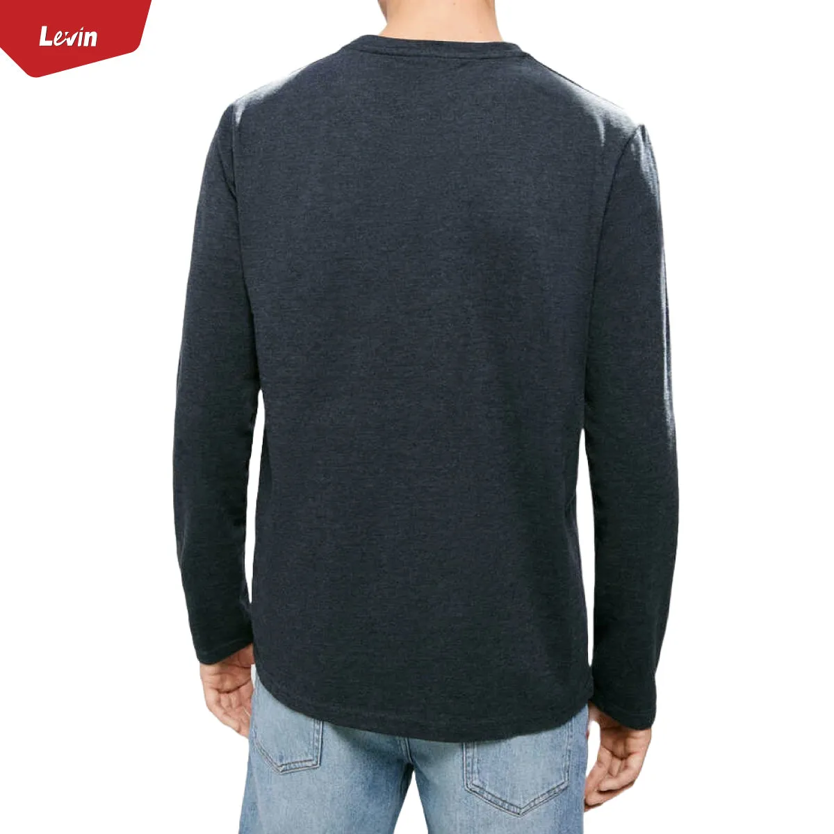 Men's Contrasting Double Collar Effect Long Sleeve  Cotton T-shirt