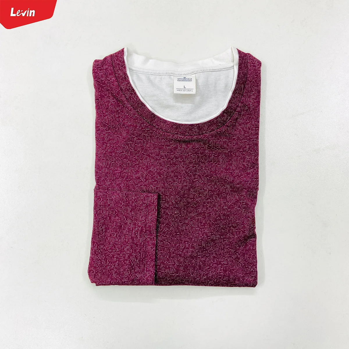 Men's Contrasting Double Collar Effect Long Sleeve  Cotton T-shirt