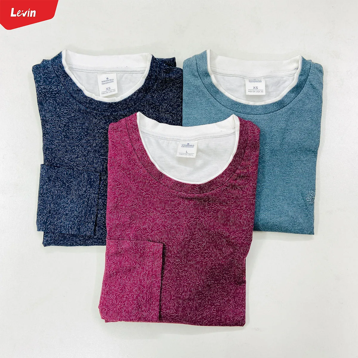 Men's Contrasting Double Collar Effect Long Sleeve  Cotton T-shirt