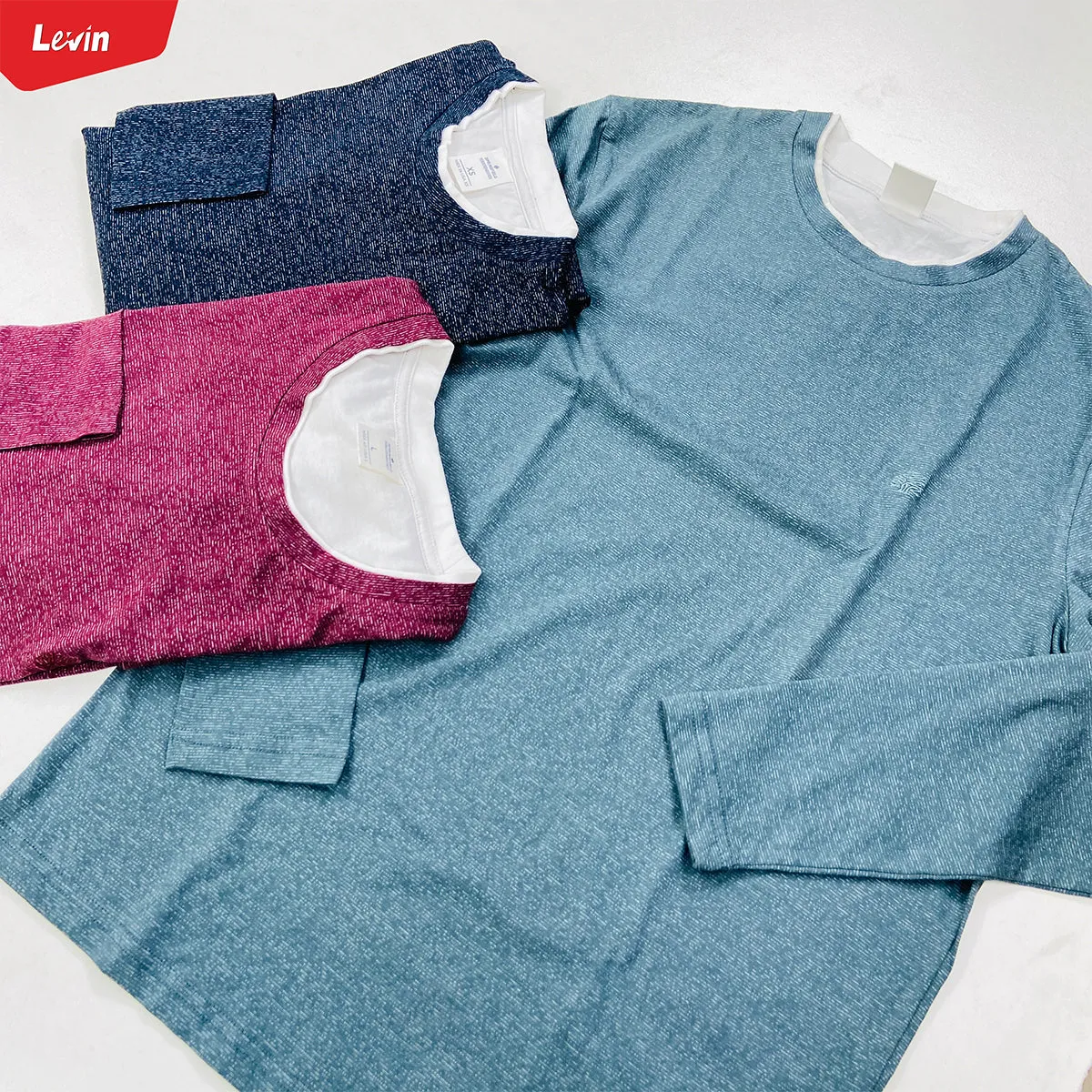 Men's Contrasting Double Collar Effect Long Sleeve  Cotton T-shirt